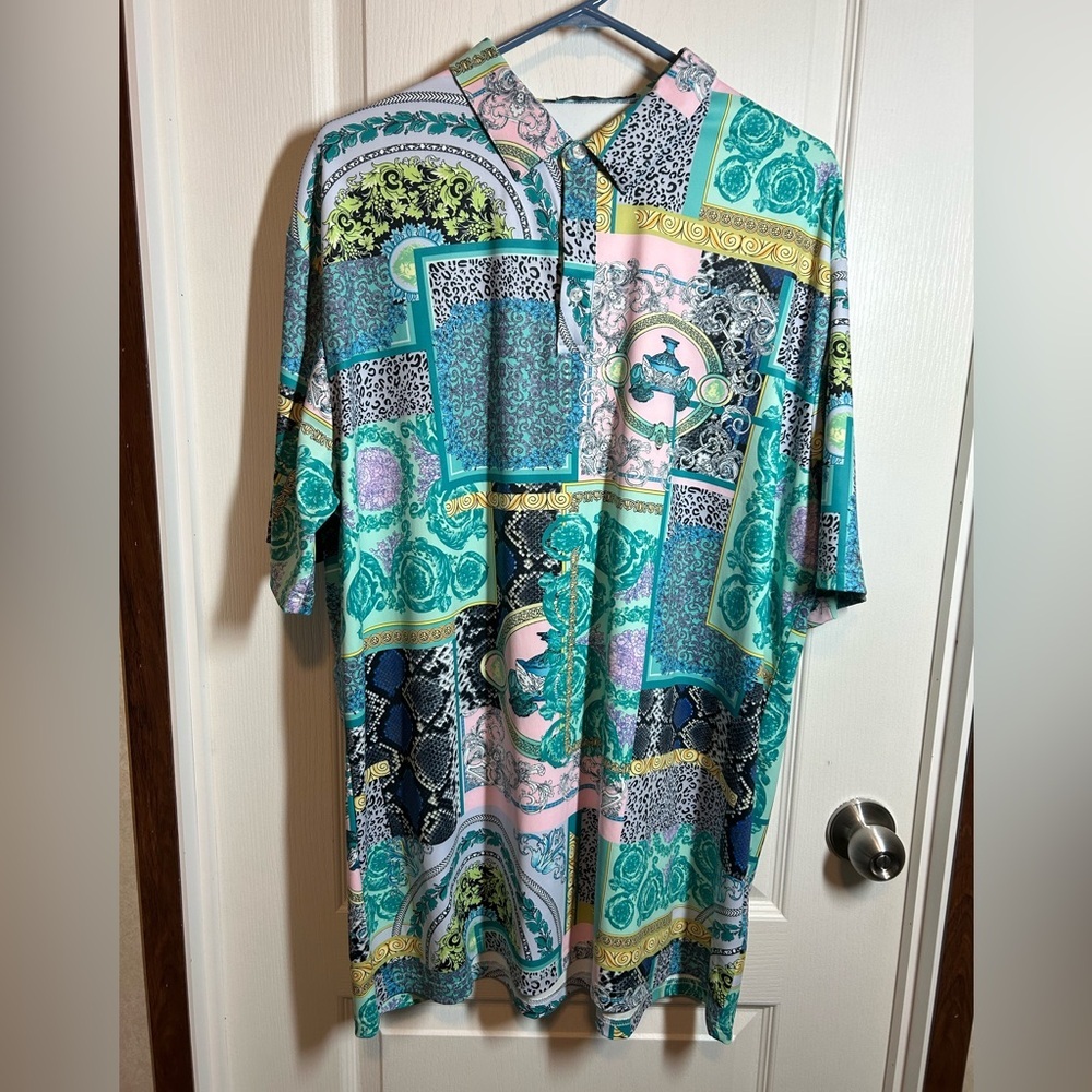 GS Bogossee Pastel Patchwork Print Luxury Polo Shirt - Size 2XL EUC